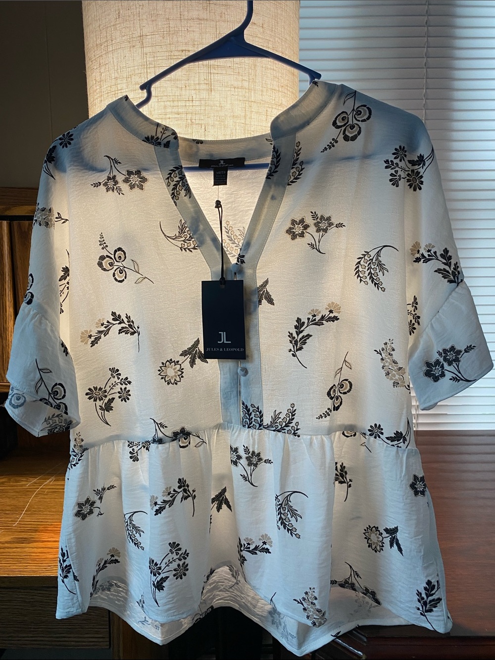 Jules & Leopold Cream Blouse with Black Floral Print